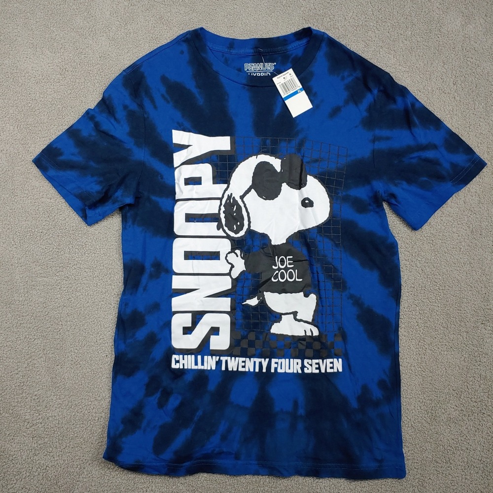 BRAND NEW Peanuts Graphic Tee, Men XL Blue Joe Cool Snoopy Chillin Tie Dye Shirt